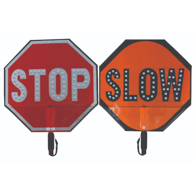 " STOP / SLOW" LED Paddle Sign with 4' - 8' Telescoping Handle and Cover