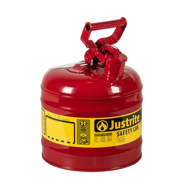 Justrite® Type I Steel Safety Can w/ Swing Handle, Red, 2 Gallon