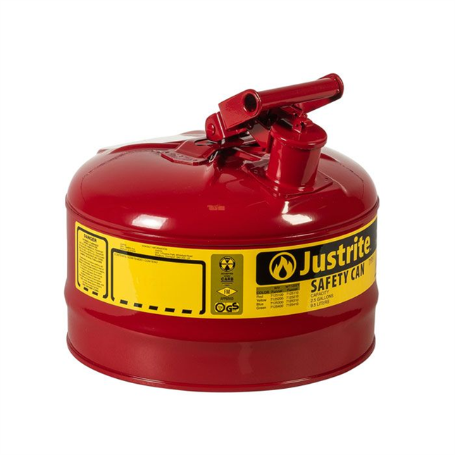 Justrite® Type I Steel Safety Can w/ Swing Handle, Red, 2-1/2 Gallon