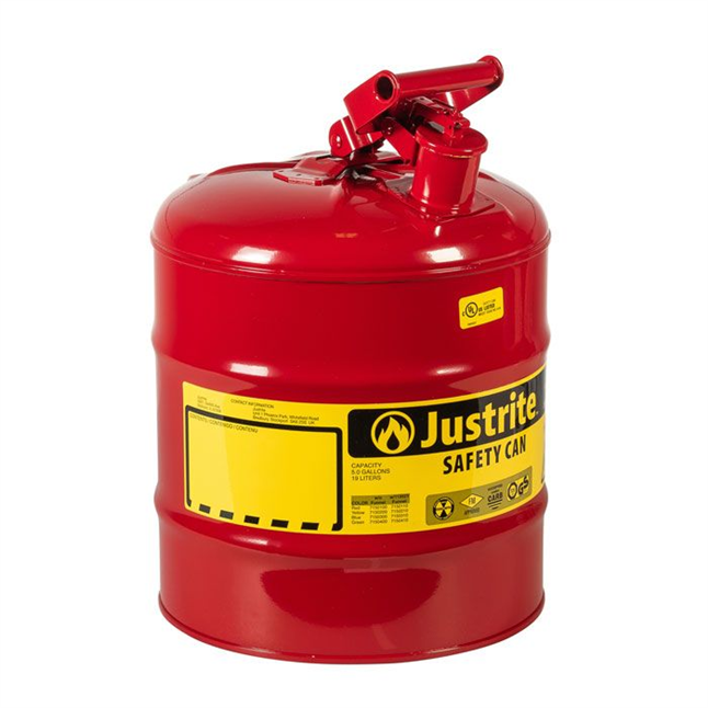 Justrite® Type I Steel Safety Can w/ Swing Handle, Red, 5 Gallon