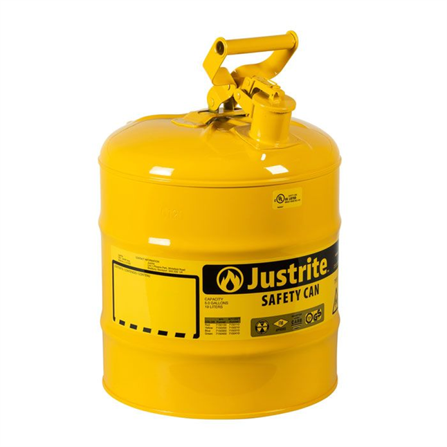 Justrite® Type I Steel Safety Can For Diesel Fuel w/ Swing Handle, Yellow, 5 Gallon