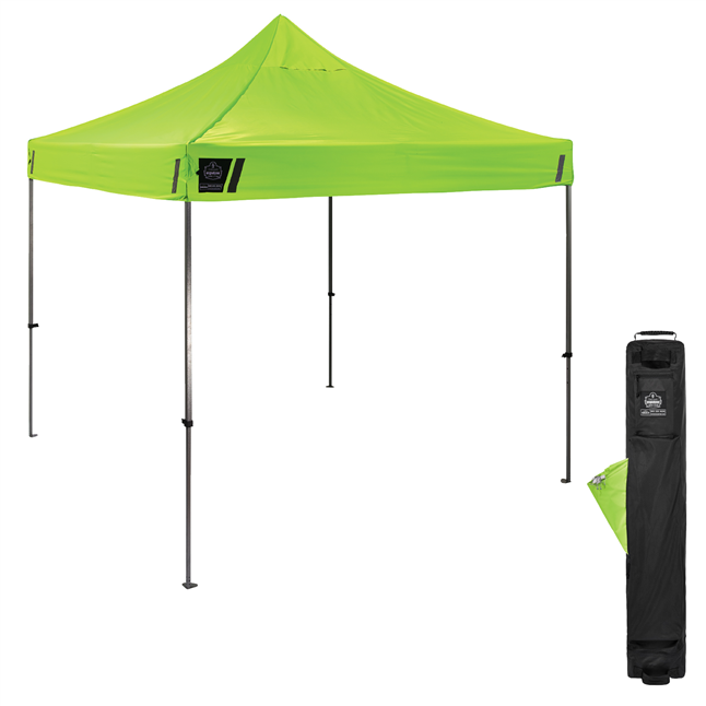 Ergodyne SHAX® Heavy Duty Commercial Pop-Up Work Shelter/Tent w/ Storage Bag, Hi-Viz Yellow, 10' L x 10' W x 14' H