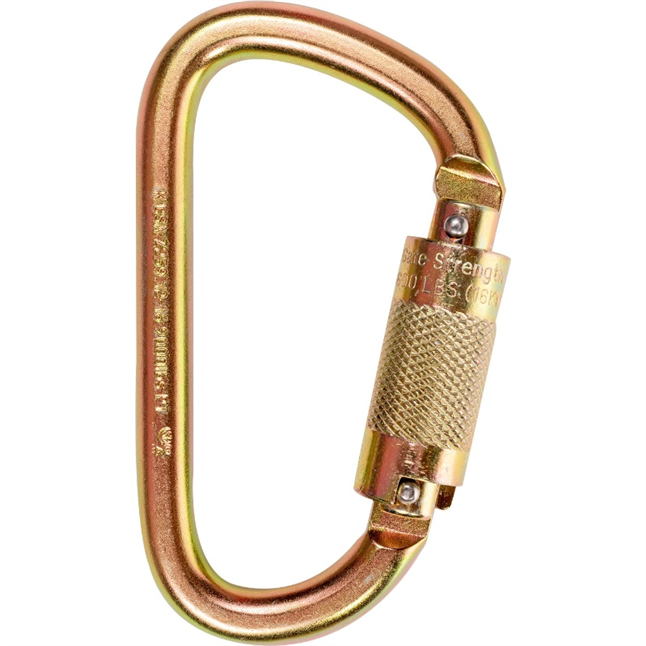 D-SAFE Carabiner, 3/4" Opening, Steel, 1/4 Turn-Locking