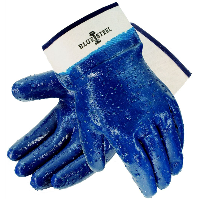 Blue Steel™ Nitrile Rough Coated Gloves, Safety Cuff