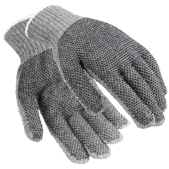 Gray String Knit Gloves with Plastic Dots, Men's Cotton Blend