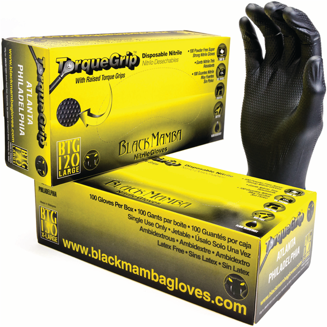 Black Mamba BTG Black Torque Grip 8 Mil Disposable Powder-Free Nitrile Gloves