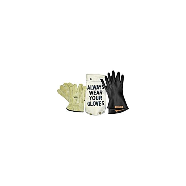 Salisbury 11" Class 0 Low Voltage Electrical Insulating Rubber Gloves Kit, Black