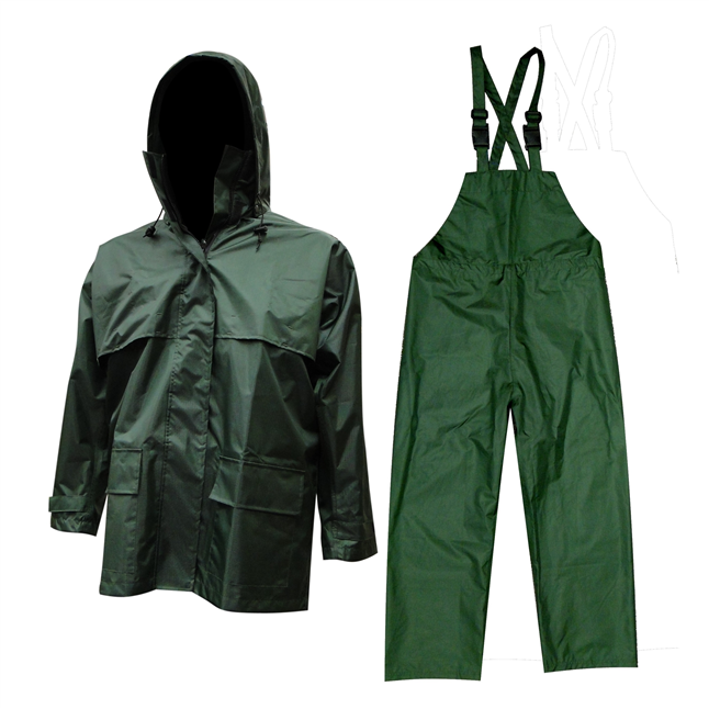 thumbnail image 2 of Viking Rubber Lightweight Hooded Rain Jacket – Dark Green, PVC, Waterproof, 340g, Unisex, Parka Style 2 of 3