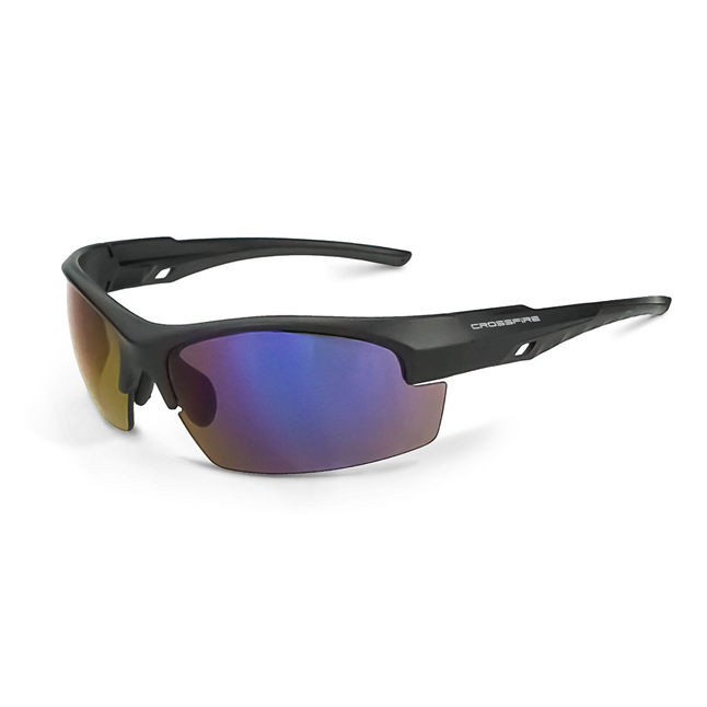 Crossfire® 40228 Crucible™ Safety Glasses, Matte Black Frame, Blue Mirror Lens