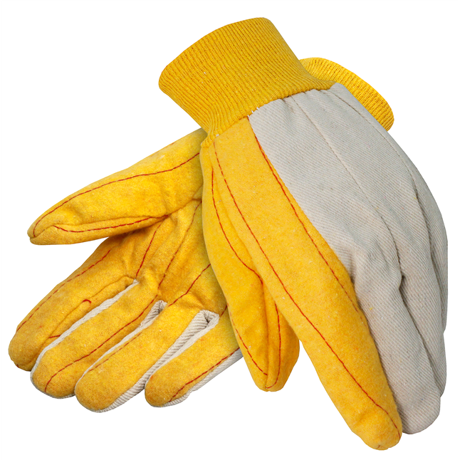 Gold Cotton Chore Gloves with Canvas Back, Knit Wrist