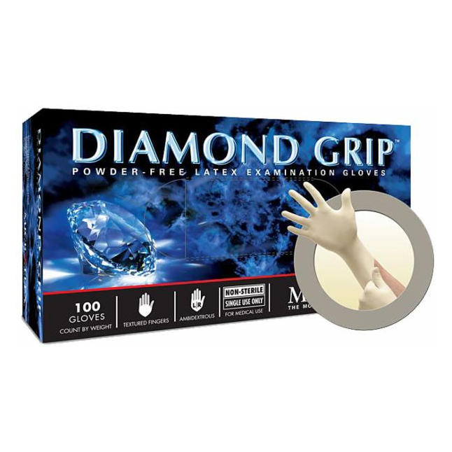 Microflex® Diamond Grip™ Powder-Free Disposable Latex Exam Gloves, 6.3 mil