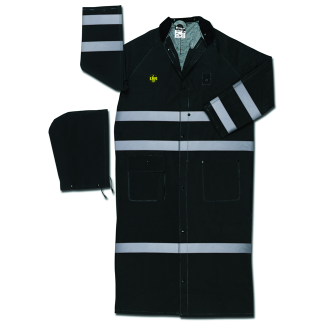 MCR FR267CR  Classic Plus 60" PVC Rain Coat, Reflective Stripes, Limited Flammability