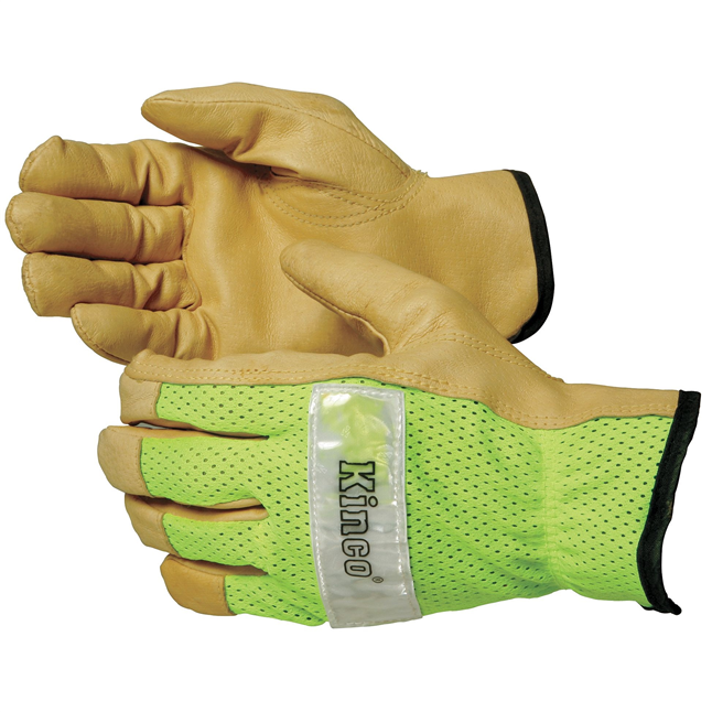 Hi Viz Mesh Back Grain Pigskin Driver Gloves