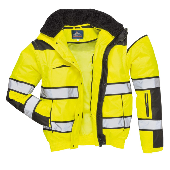 Hi Viz Class 3 Classic Bomber Jacket with Detachable Hood