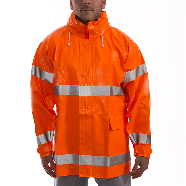Tingley Comfort-Brite® Class 3 FR Rain Jacket w/ Attach Hood and D-Ring Access, Fluorescent Yellow/Green