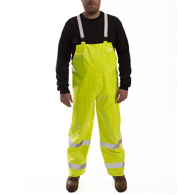 Tingley Comfort-Brite® Class E FR Rain Bib Overalls w/ Snap Fly Front, Flourescent Yellow/Green