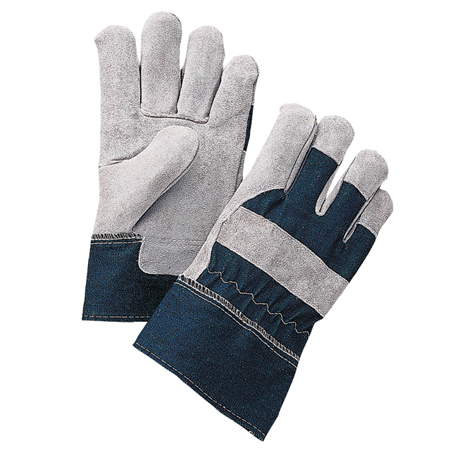 Economy Leather Palm Gloves with Denim Back