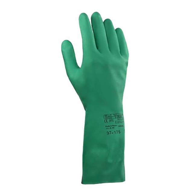 Sol-Vex® 13" Flock Lined Nitrile Gloves, Straight Cuff, Sandpatch Grip, 15 mil, Green