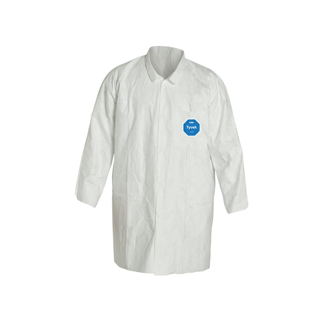 DuPont™ Tyvek® 400 Lab Coat, TY212S, Open Wrists, Front Snap Closure, Serged Seams