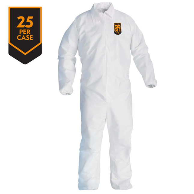 Kimberly Clark KleenGuard™ A40 Coveralls, White, with Elastic Wrists and Ankles, 25/case