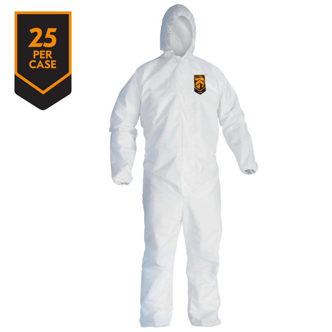 Kimberly Clark KleenGuard™ A40 Coveralls, White, with Elastic Wrists and Ankles and Hood, 25/case