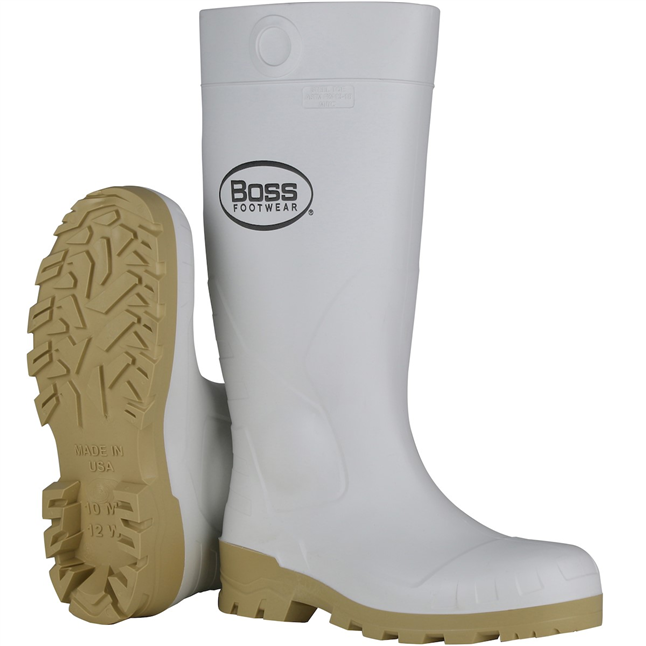 PIP Boss® White 16" PVC Boots, Plain Toe, Made in USA