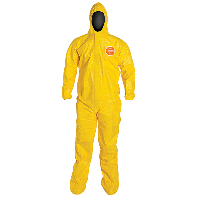 DuPont™ Tychem® 2000 Coverall, Standard Fit Hood, Stormflap, Elastic Wrists, Attached Socks, Serged Seams