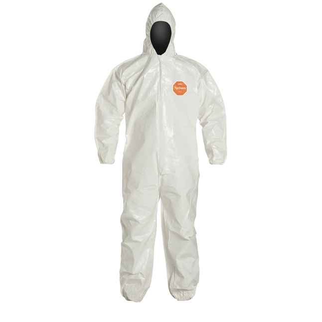 DuPont™ Tychem® 4000 Coverall. Standard Fit Hood. Elastic Wrists and Ankles. Storm Flap with Adhesive Closure. Bound Seams