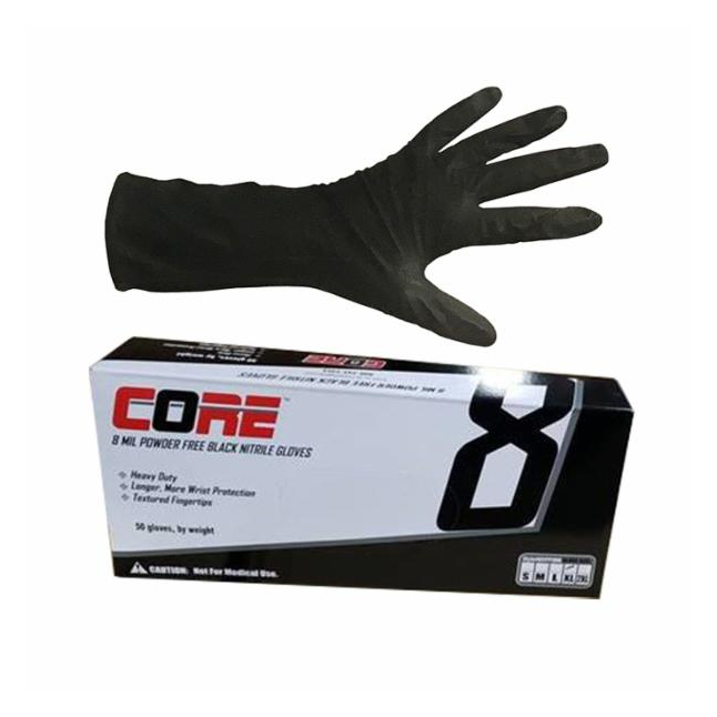 CORE Disposable Nitrile Gloves, 8 mil, Powder Free, Black