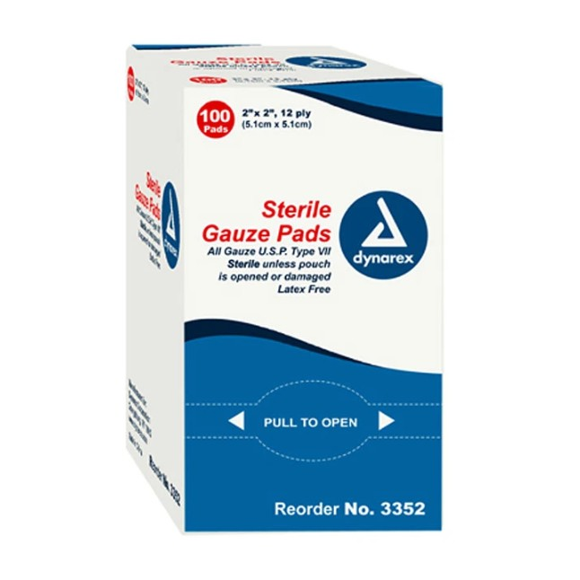 Dynarex® 12-Ply Sterile Gauze Pads, 100 per box