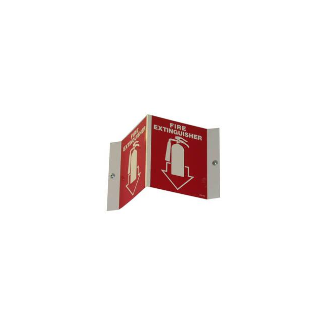 3-D RIGID PLASTIC ANGLE SIGN FIRE EXTINGUISHER ARROW 5" X 6"