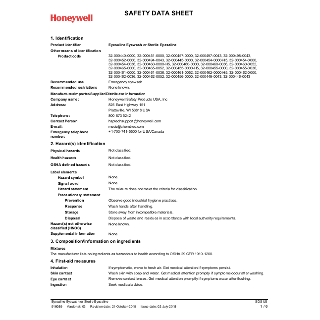 Honeywell Eyesaline® Personal Eyewash Bottles