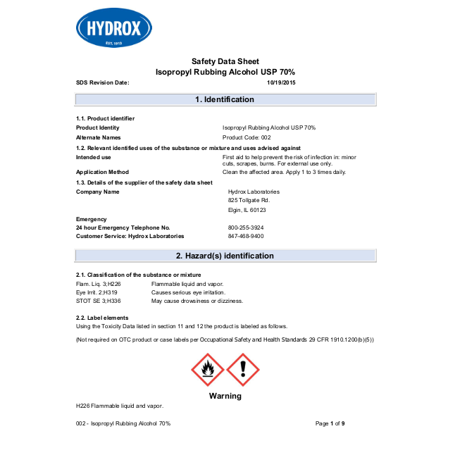 Isopropyl Alcohol, 70%, 16oz Bottle