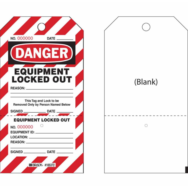 Brady "DANGER EQUIPMENT LOCKED OUT" Two-Part Perforated Tag
