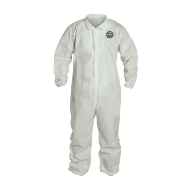 DuPont™ ProShield® 60 Coverall. Collar. Elastic Wrists and Ankles. Serged Seams. White.