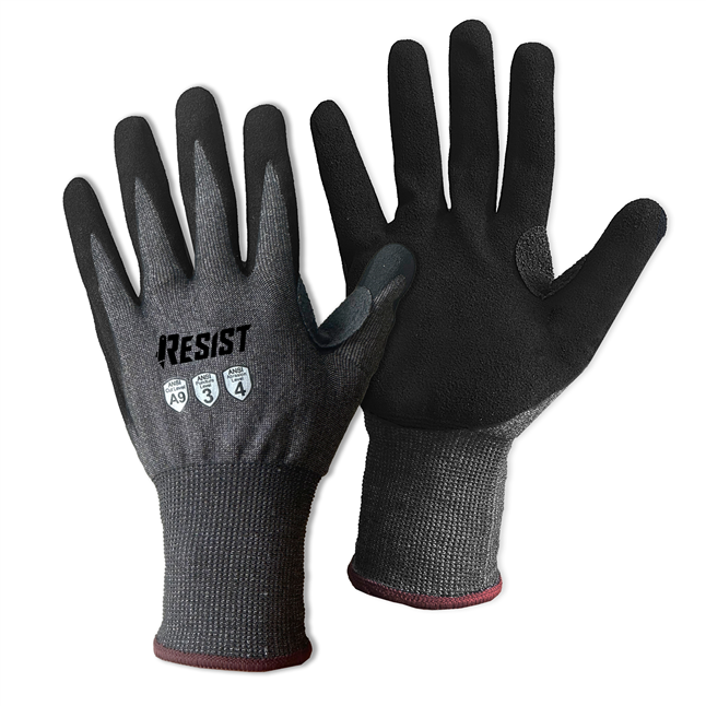 RESIST™ A9 Cut Resistant 18 Gauge Sandy Nitrile Palm Coated Gloves with Reinforced Thumb