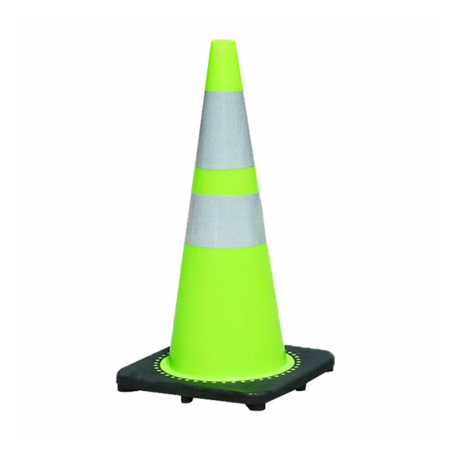 JCB Safety® PVC Traffic Safety Cone w/ Reflective Collars, Lime Green, 28"