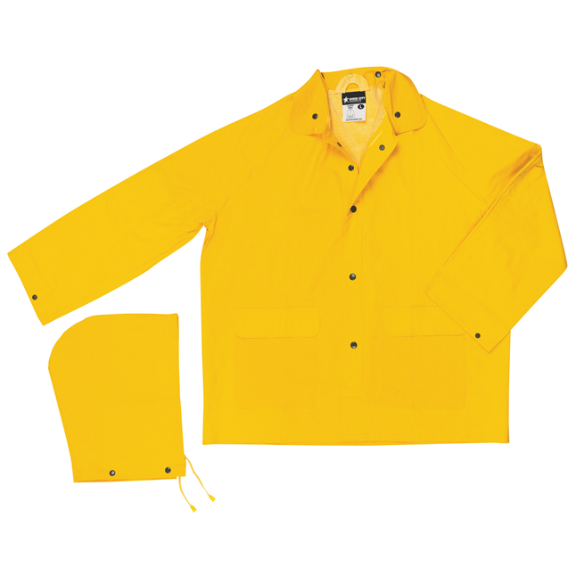 Classic Series Rain Gear .35mm PVC / Polyester Material Waterproof Yellow Rain Jacket Detachable Hood