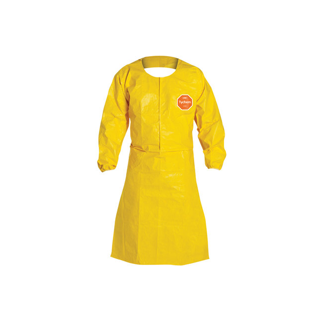 DuPont™ Tychem® QC Apron w/ Open-Back, Sleeves Elastic Wrists, Bound Seams, Yellow, 44" Length