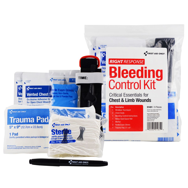 First Aid Only® 91481-001 Bleeding Control Kit, Limb & Chest/Lung Wounds