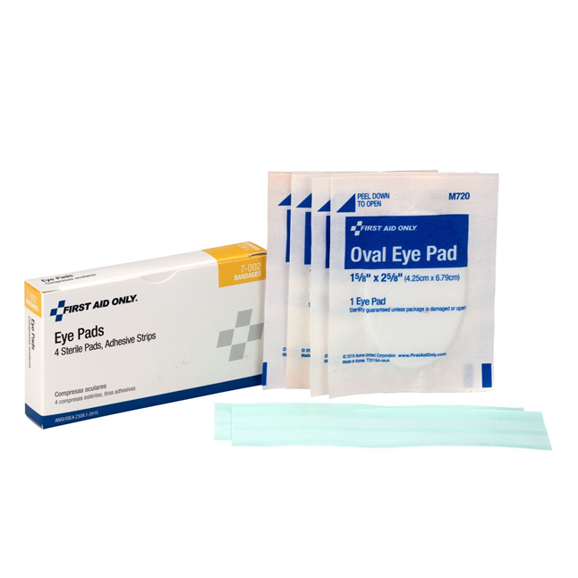 First Aid Only® 7-002 Eye Pads & Adhesive Strips For Eye Injuries, 4 Pads/ 4 Strips Per Box