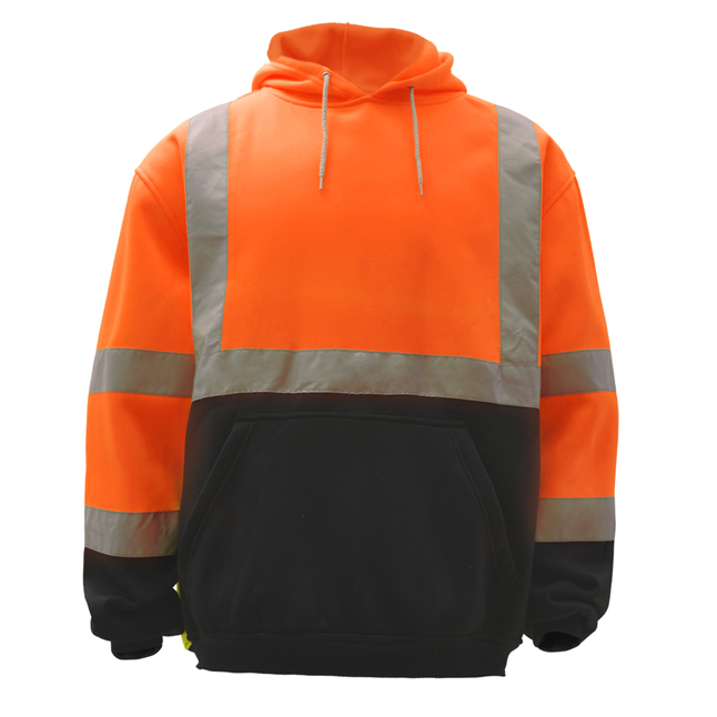 GSS Safety Class 3 Fleece Hooded Pull-Over Black Bottom Sweatshirt Orange/Black