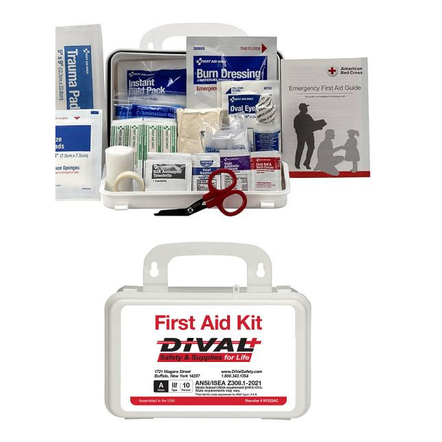 DiVal Class A 10 Person First Aid Kit, ANSI 2021, Plastic