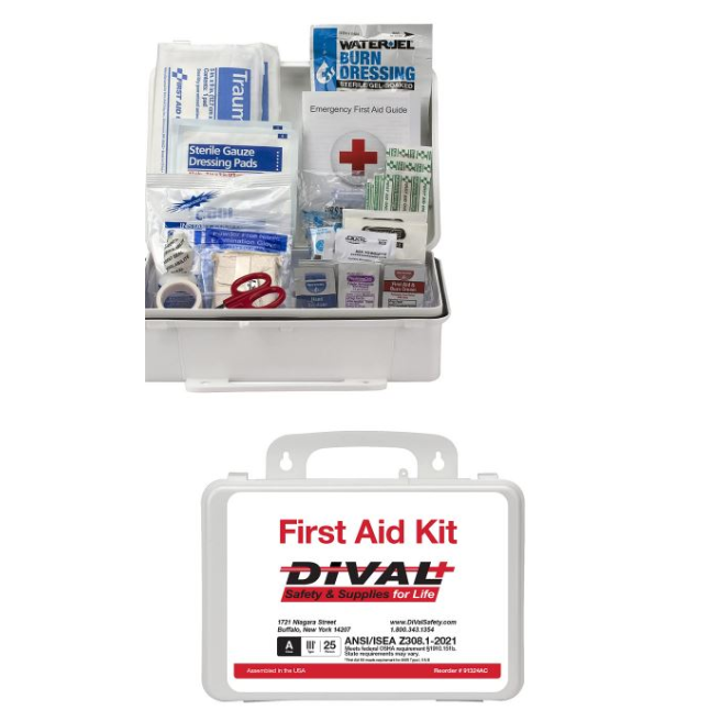 DiVal Class A 25 Person First Aid Kit, ANSI 2021, Plastic