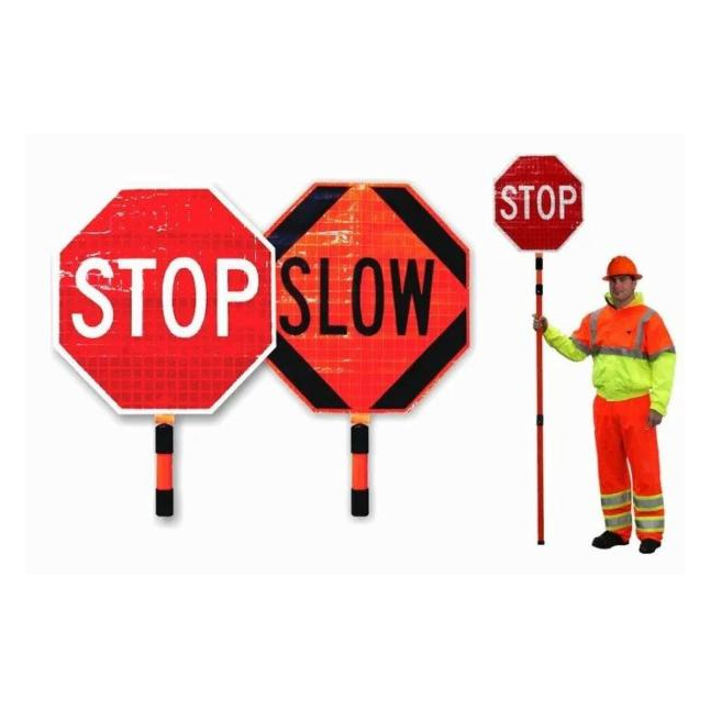 Stop/Slow Paddle, Reflective Plastic, 24" with 12" PVC Handle