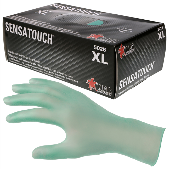 Sensaguard Heavy Duty Vinyl Glove, 6.5 mil, Green