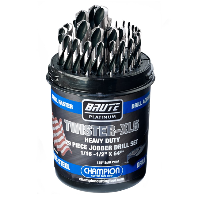 Champion Brute XL5 Drill Bit Set, 1/16" - 1/2" x 64ths, 29 Pieces
