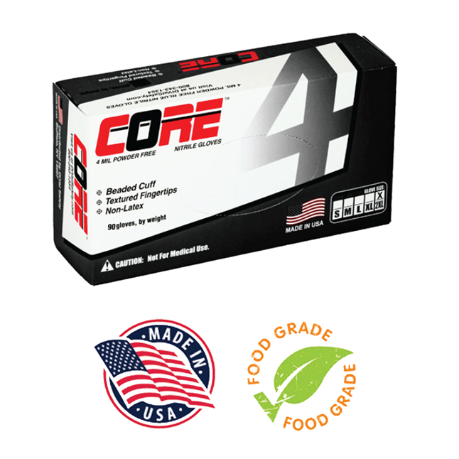 CORE Powder Free Disposable Nitrile Gloves, 4 mil