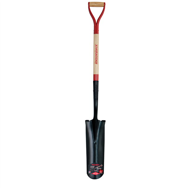 Razor-Back Drain Spade Shovel with Wooden Handle and D-Grip