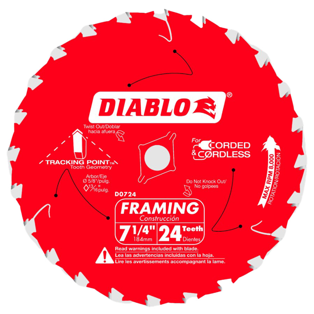 Diablo 24 Tooth, Carbide 7-1/4" Circular Saw Blade